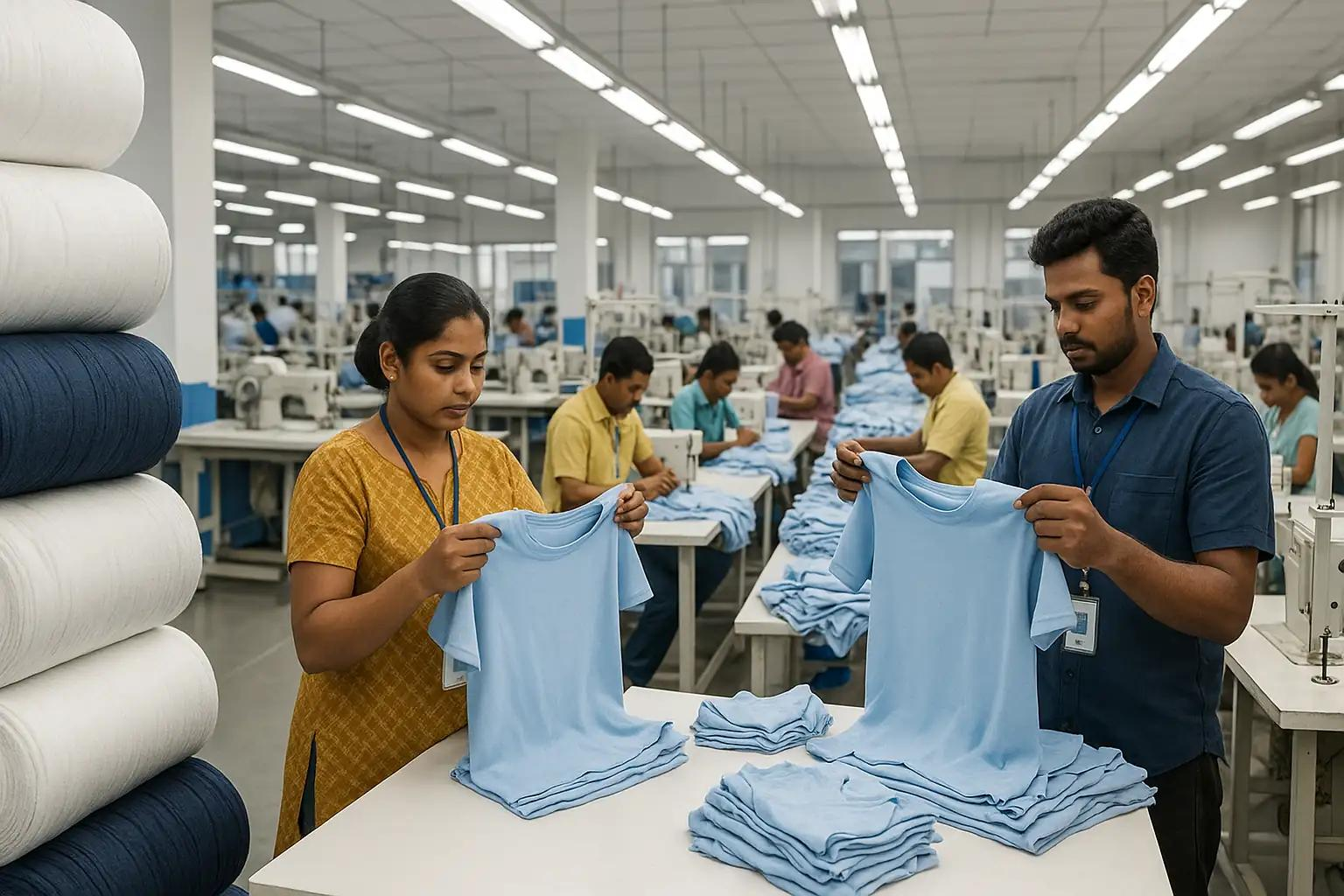 Quality inspection of folded t-shirts at a partner manufacturing facility
